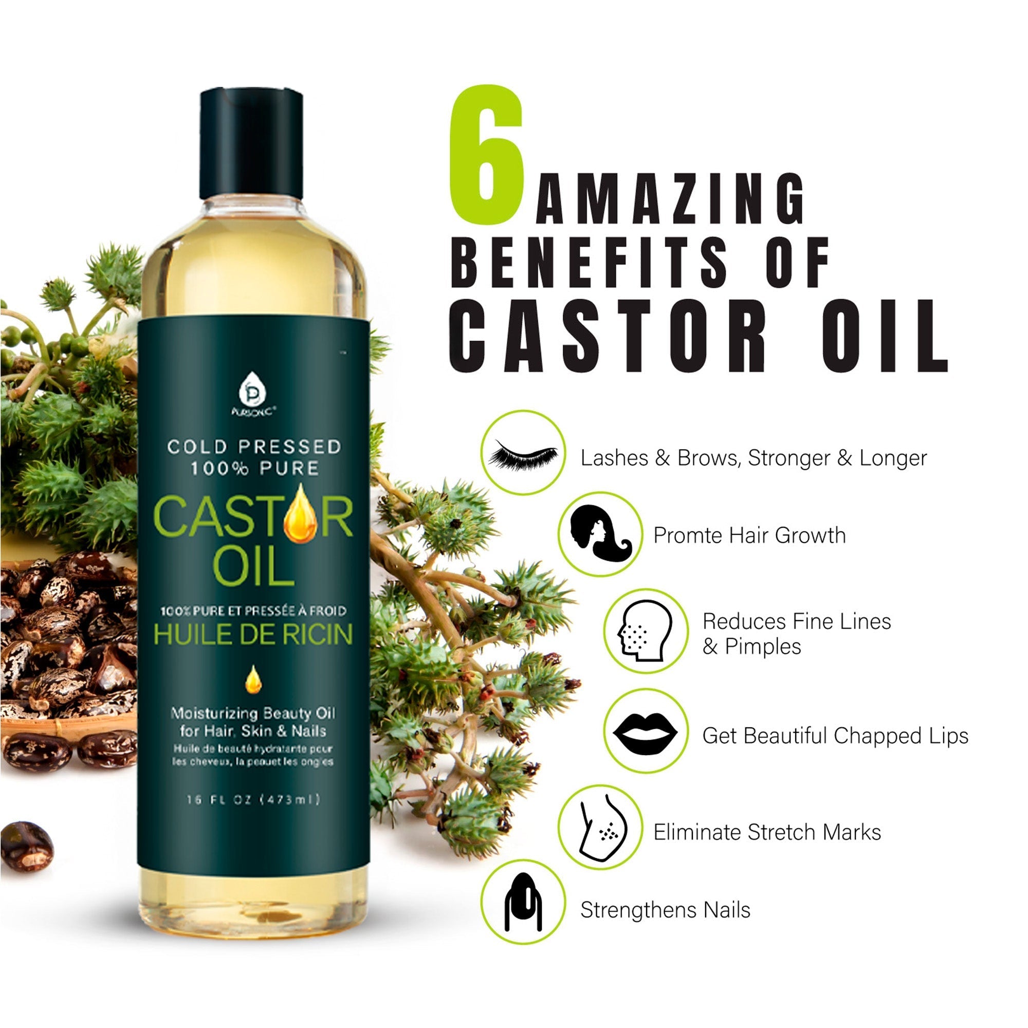 100% Pure Cold Pressed Castor Oil 16 Oz - Ramixor